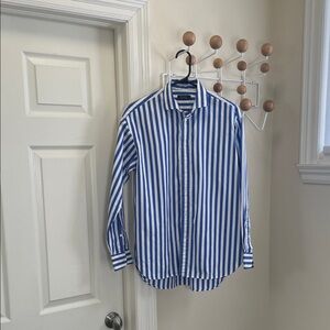 Ralph Lauren Preppy Button Down Vertical Striped Old Money Shirt - White Blue 4